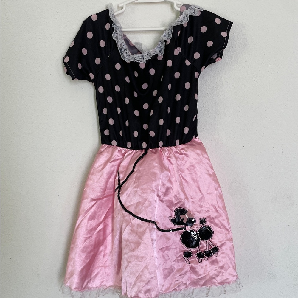 Halloween 50’s Poodle Kids Costume Pink and Black Polka Dot Dress